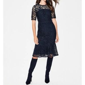 NWT Boden Bryony Floral Lace Midi Short Sleeve Dress Navy Blue Cocktail  2 R